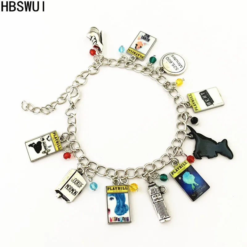 

Broadway Musicals Book of Mormon Hairspray finding Neverland Rent Mamma Mia Charm Bracelet Cosplay Gifts for Woman Girl