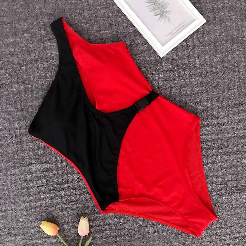 2019 сексуальный зеленый Цельный купальник с пряжкой на одно плечо женский из