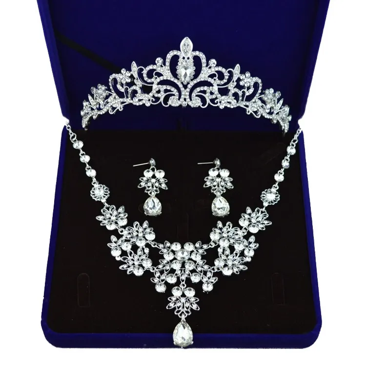 Alta Qualidade de Casamento Da Noiva Acessorios crown colar e brincos conjunto De Cristal Nupcial Conjuntos Joias Casamento|Ювелирные