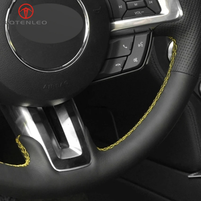 LQTENLEO черный чехол из натуральной кожи DIY ручной работы на рулевое колесо для Ford Mustang- Mustang GT GT350R