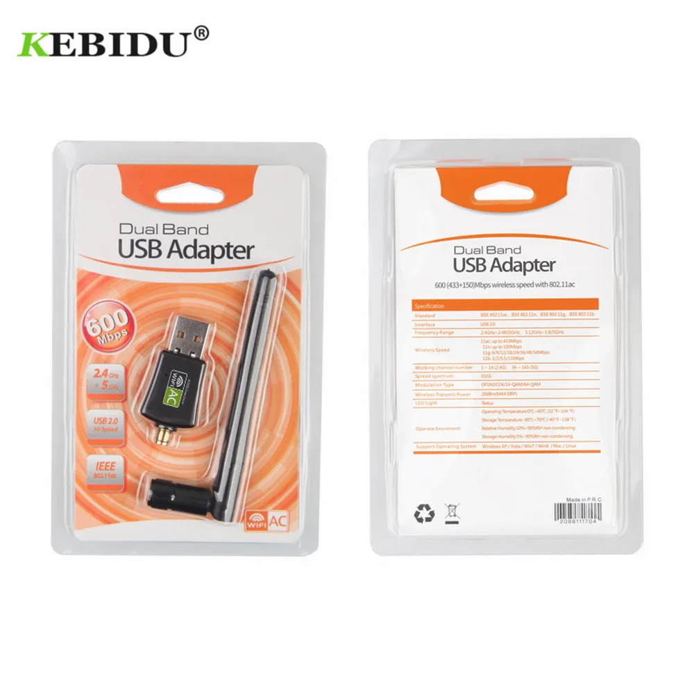 Kebidu Бесплатный драйвер сетевые карты Wifi адаптер USB Двухдиапазонный 600 Мбит/с 5/2. 4 ГГц LAN антенна ключ Wifi для Win 7 8 10 RTL8811AU