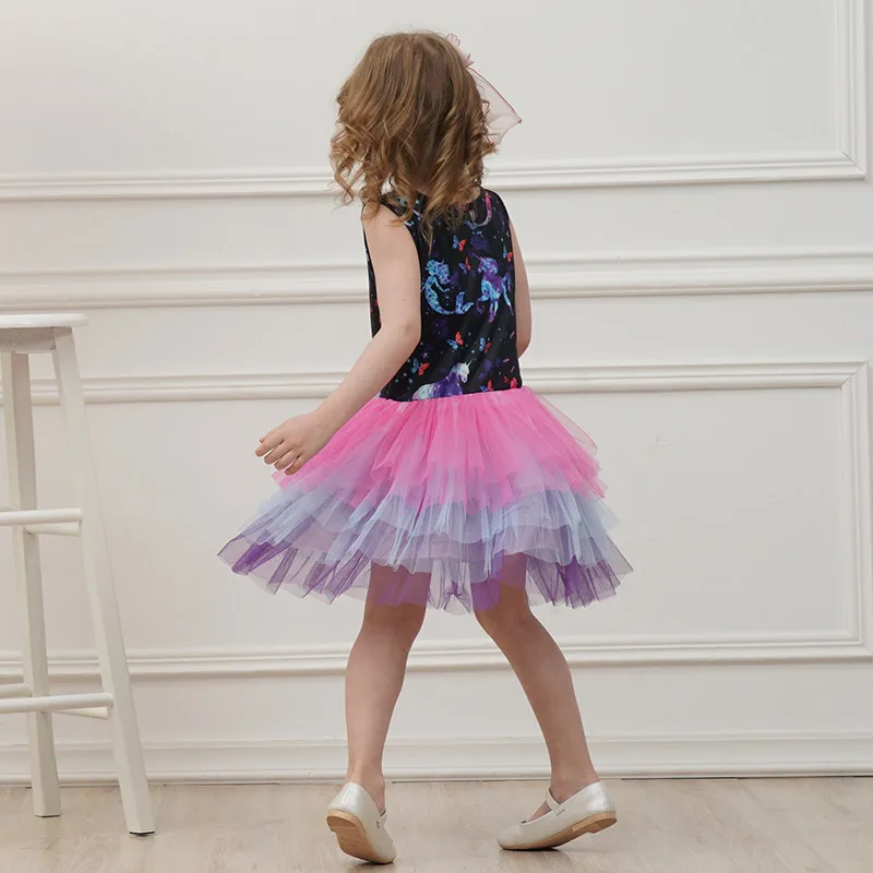 Dxton/Детское платье для девочек с рисунком единорога летнее без рукавов героями