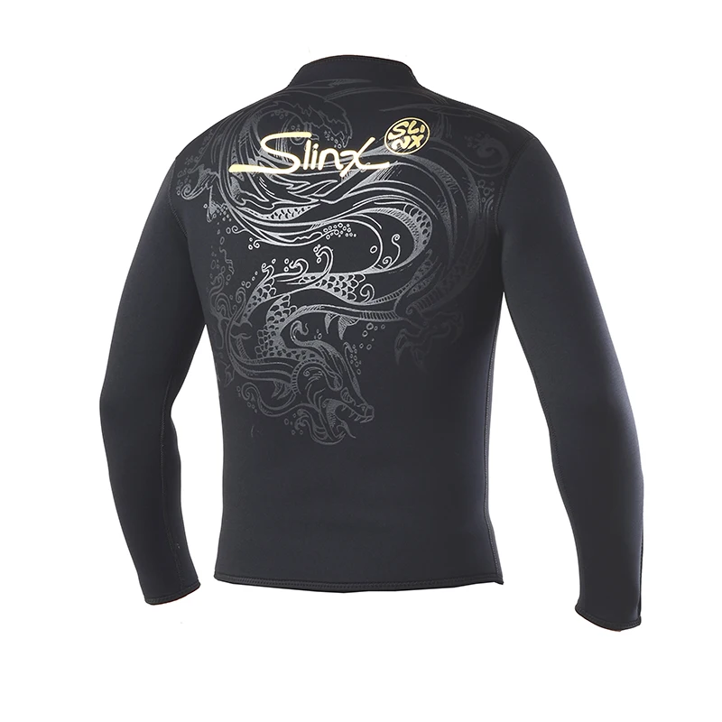 SLINX 5MM Neoprene Unisex Fleece Lining Scuba Diving Jackets Surfing Windsurfing Wetsuits w/ Cuff Zipper Chinese Dragon Printing | Спорт и