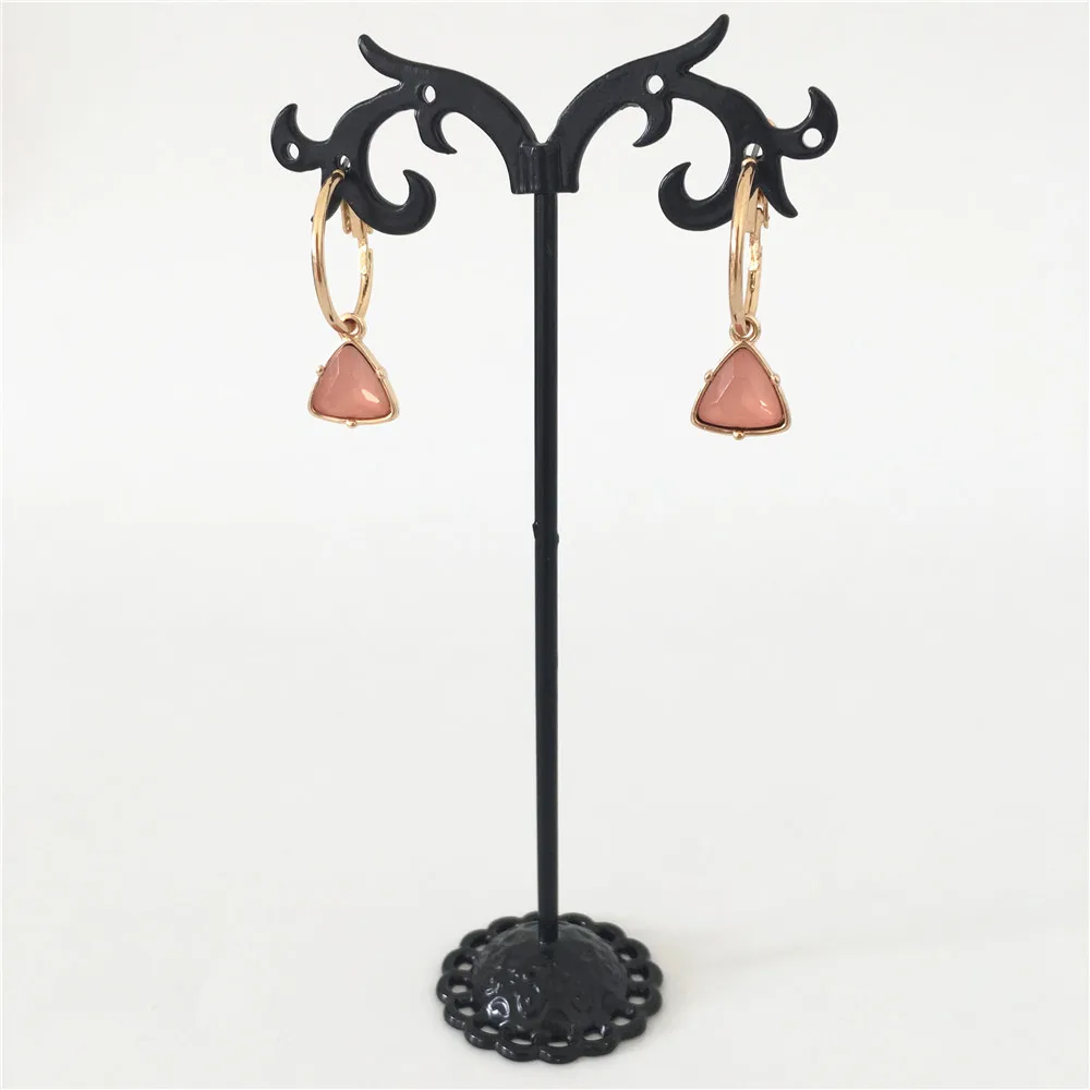 

TRENDY WOMEN EARRINGS GOLD COLOR PLATING MINT STONE VIOLET PEACH BLACK NAVY TRIANGLE HOOP EARRINGS