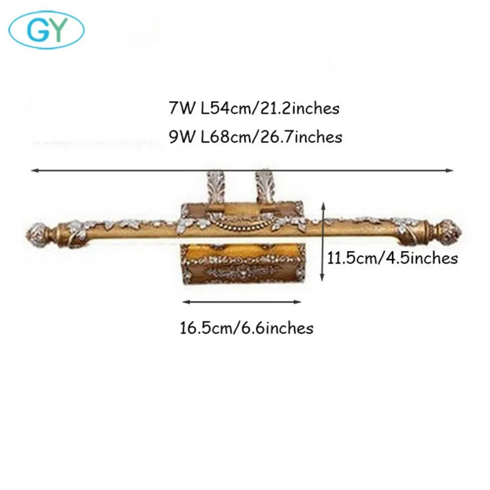 7W 9W LED vanity lights L54cm L68cm Europe Vintage Gold Resin mirror bathroom dressing room wall Vanity lighting | Лампы и освещение