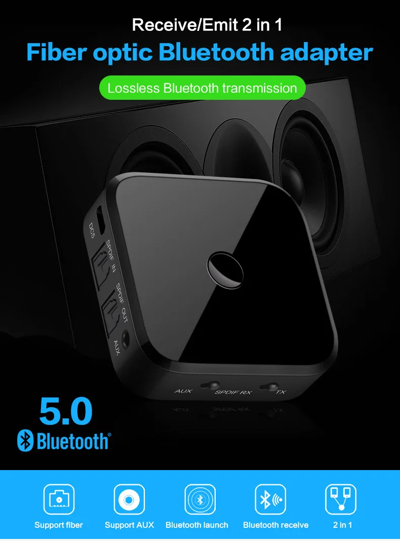Bluetooth 5,0 передатчик приемник стерео Оптическое волокно APTX-HD аудио музыка беспроводной USB адаптер 3,5 мм AUX Jack/SPDIF для ТВ ПК