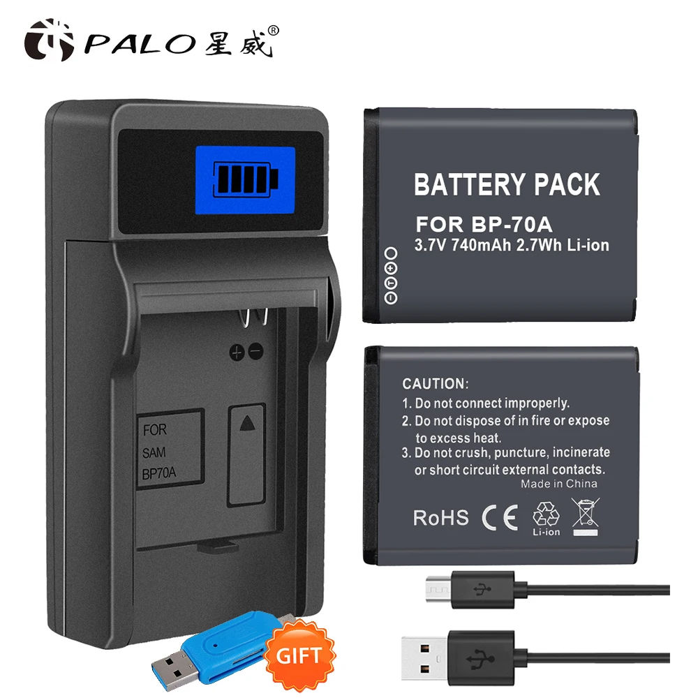 Аккумуляторная литий ионная батарея PALO для камеры SAMSUNG ES PL ST SL TL 740 мАч BP70A ES65 ES70 ES73