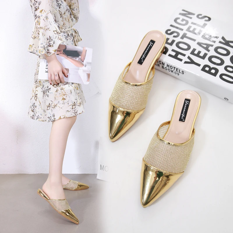 

Pointed Fashion Hollow Shallow Low Heel Women's Slippers 2020 New Flats Shoes Casual Wear Slip On NIUFUNI Ladies Sandals Slides