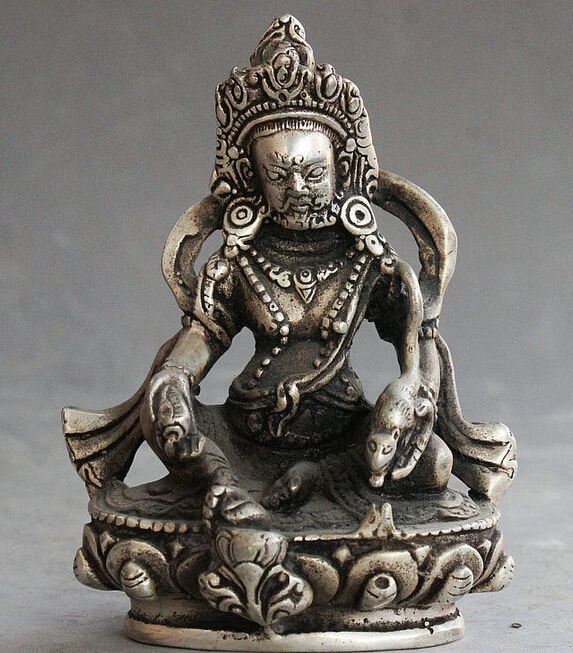 

Украшения Тибет медь серебро Тибетский Буддизм Серебряный Лотос Сиденье Желтый Jambhala Богатство Бог Статуя Фигурка
