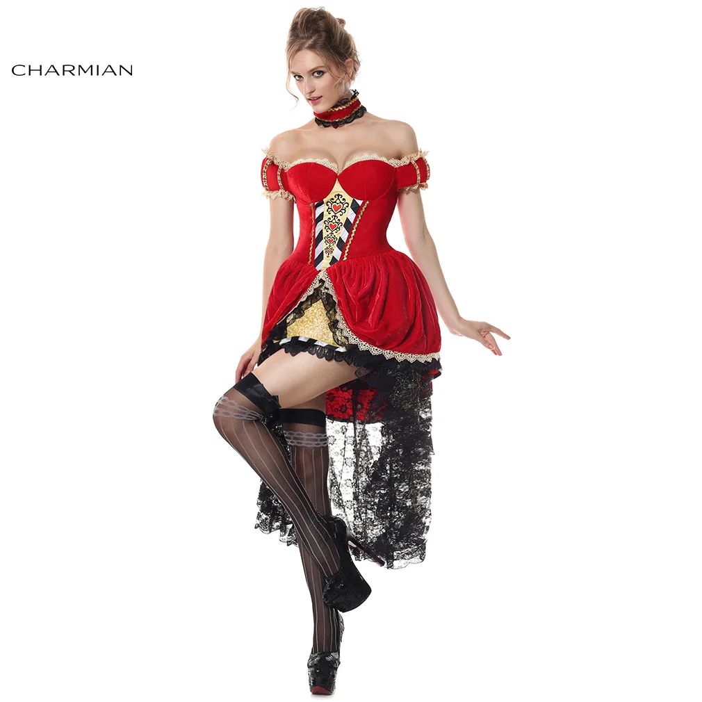 Charmian Wonderland бархатная Королева сердец аниме косплей костюм на Хэллоуин для женщин с открытыми плечами костюм Фантазия