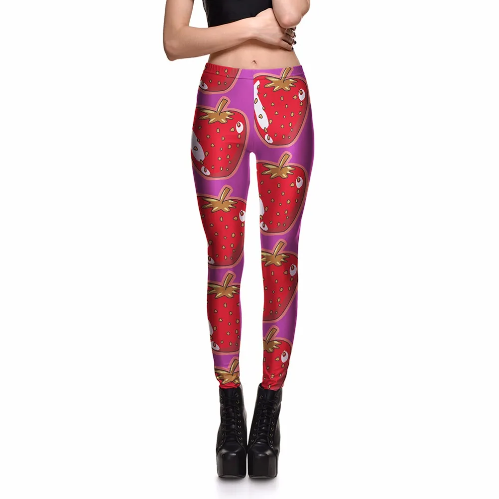 Леггинсы игры Модные женские фиолетовые красные фрукты свежие леггинсы Клубника