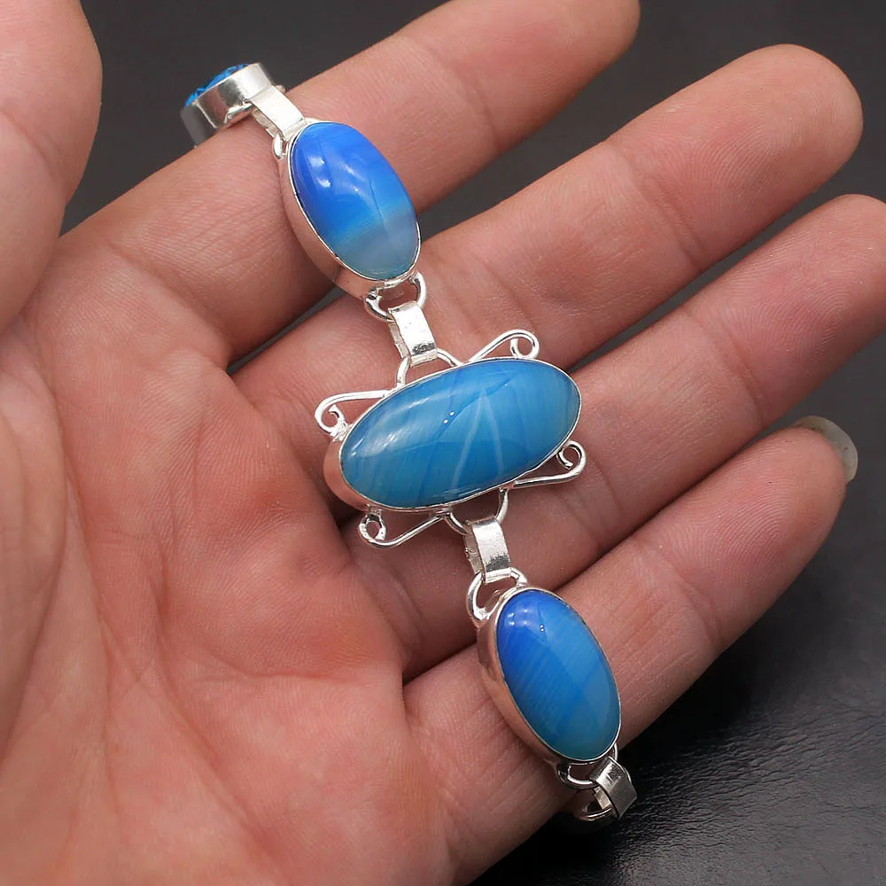 Восхитительный модный голубой браслет BotswanaAgate Topaz925 из стерлингового серебра с