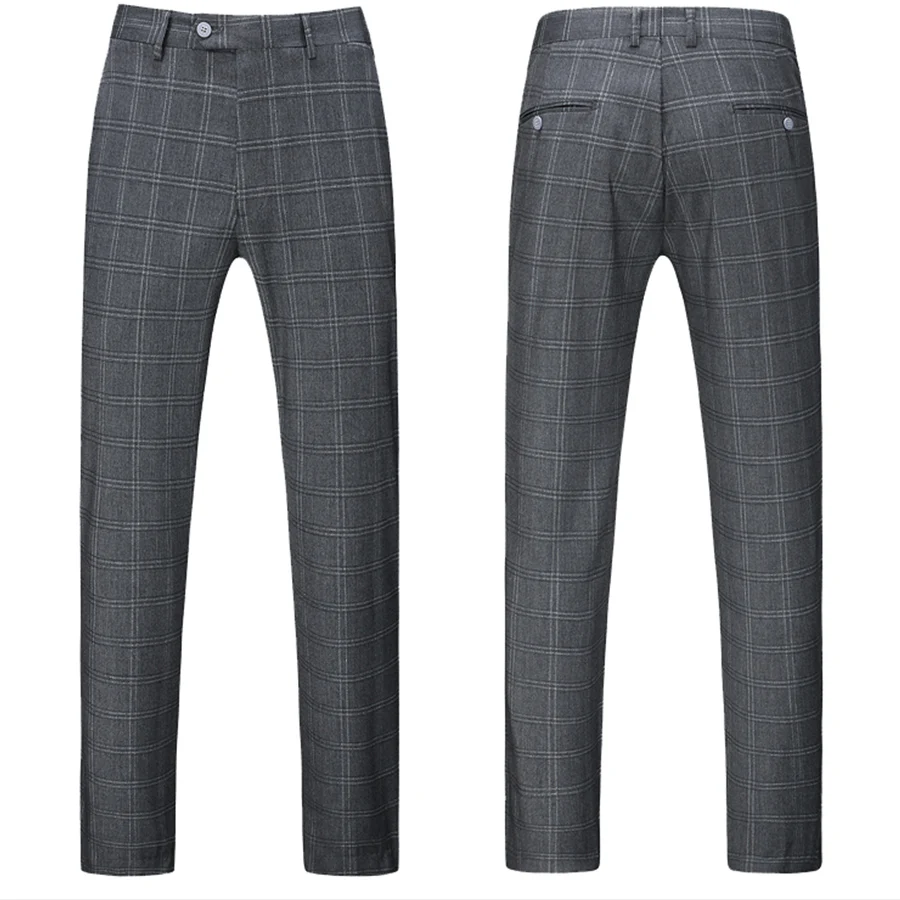 

Men Plaid Suits Thick 3 Piece Suits Double Breasted Blazer Jacket Pant Vest Light Grey S-5XL Autumn Winter Slim Fit Wedding T159