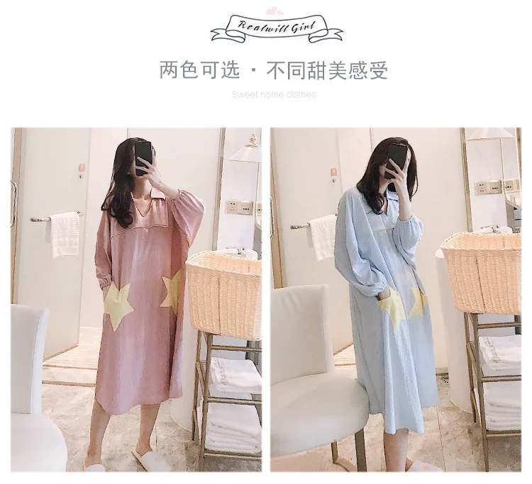 Silka Surplus хлопковое Женское ночное платье с длинным рукавом, пижама, Однотонная ночная сорочка с v-образным вырезом, ночная рубашка, нижнее белье, ночное белье, домашняя одежда