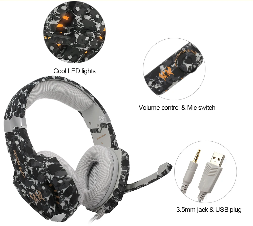 KOTION EACH G9600 стерео камуфляжная игровая гарнитура наушники с шумоподавлением