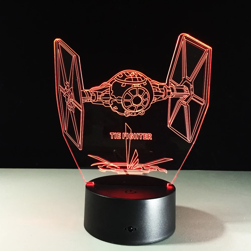 Мультфильм Звездные войны градиент силы Пробуждение TIE Fighter 3D лампа светодиодный