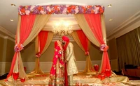 gold with red 3m3m3m wedding ceremony chuppah square canopy drape with pipe standwedding stage curtainwedding decoration
