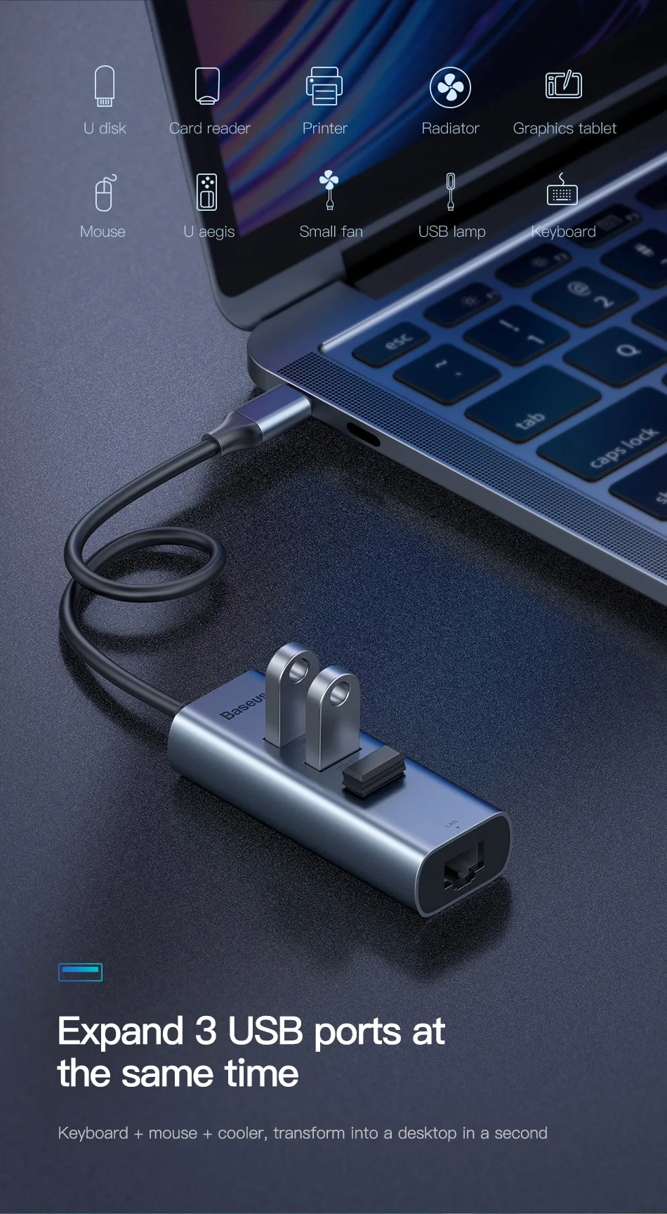 Baseus Мульти USB 3,0 type C концентратор USB 3,0 порт для Macbook Air Pro USB C Otg концентратор HDMI RJ45 адаптер сплиттер компьютер PC Аксессуар