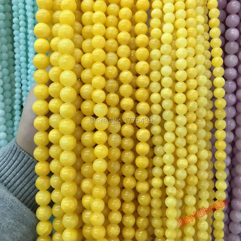 Бесплатная доставка круглых гладких желтых бусин из нефрита для изготовления браслета DIY нить 15 дюймов.