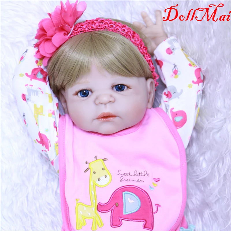 DollMai 22 дюйма силиконовые куклы reborn для новорожденных девочек светлые волосы