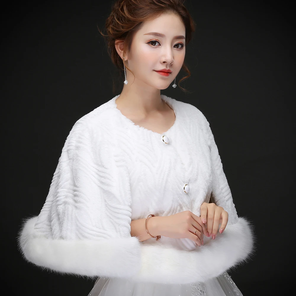 Elegant No Collar Fine Stripe Faux Fur Wrap Poncho With Button Solid Imitation Mink Hair Women Jacket | Аксессуары для одежды