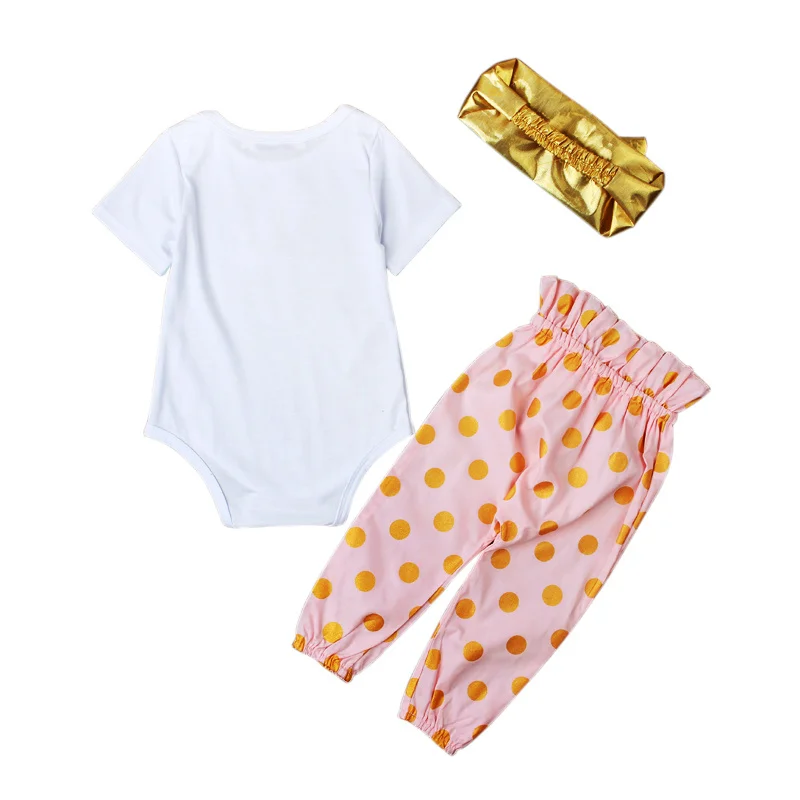 Одежда для маленьких девочек боди + штаны в горошек повязка на голову с бантом