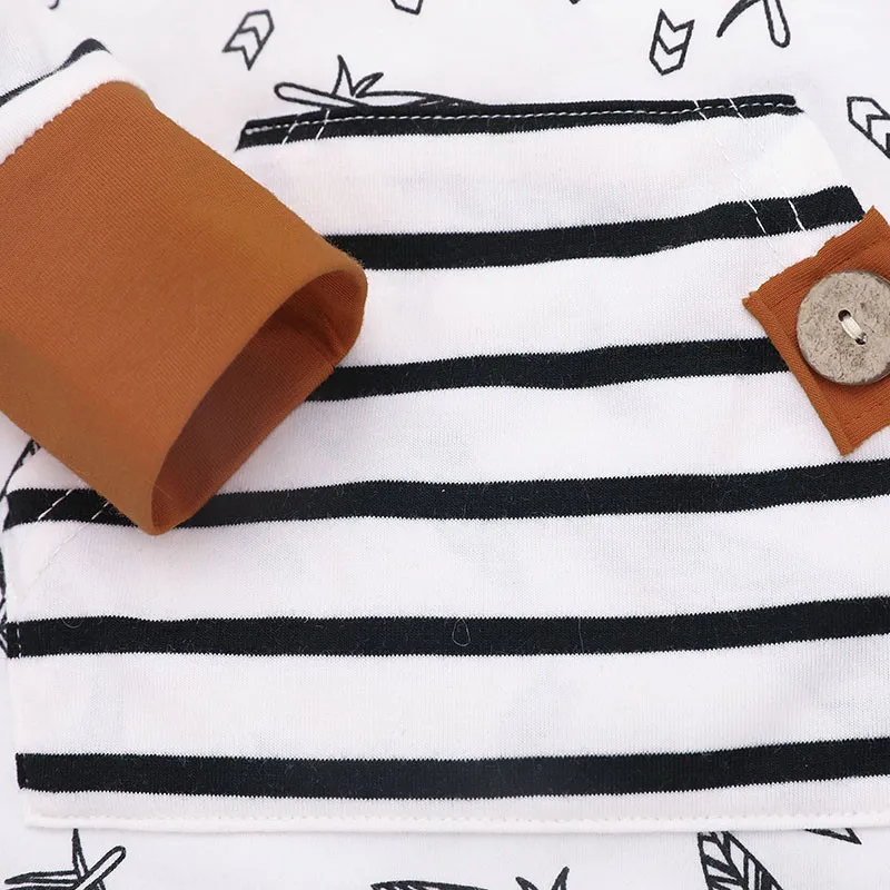 

2019 Newborn Toddler Infant Kid Baby Girl Boy Feather Clothes Long Sleeve Romper Jumpsuit Home+Hat 2Pcs Outfit 0-24M