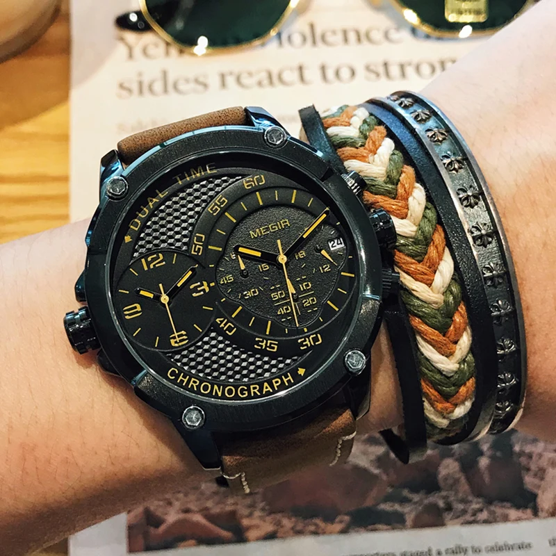Часы MEGIR Мужские кварцевые с большим циферблатом креативные спортивные