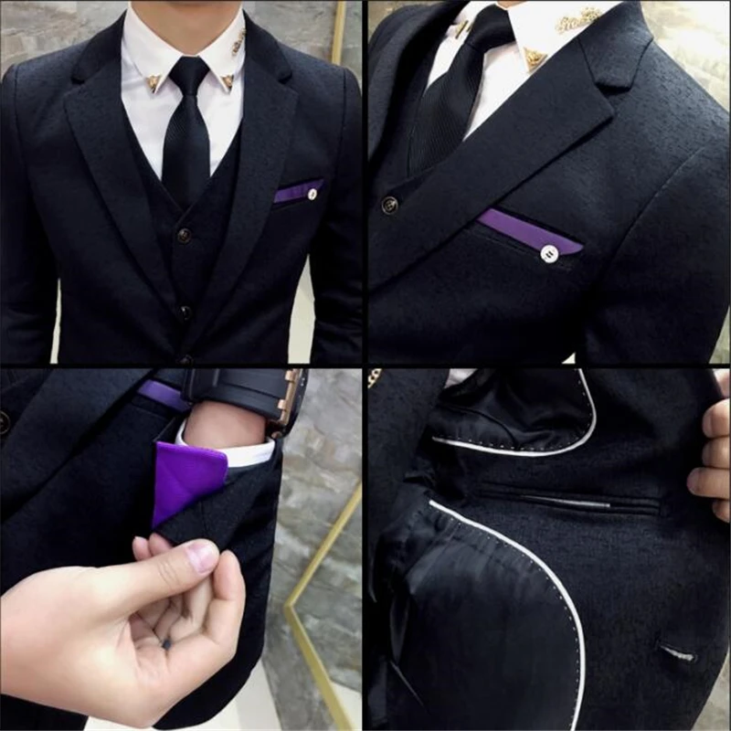 Мужской костюм 3 предмета Комплект (мужской куртка + жилет брюки) Бизнес Свадебные