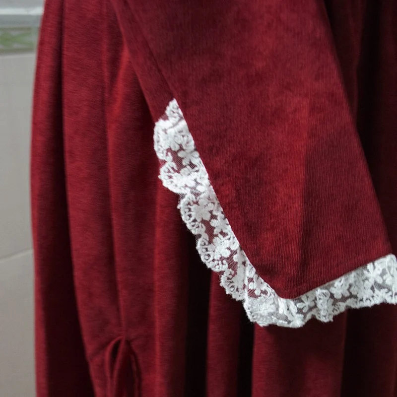 Spring Autumn Women Dress Court Style Vintage Lace Elegant Ladies Slim Corduroy Sexy Slit Wine Red Long Clothes | Женская одежда