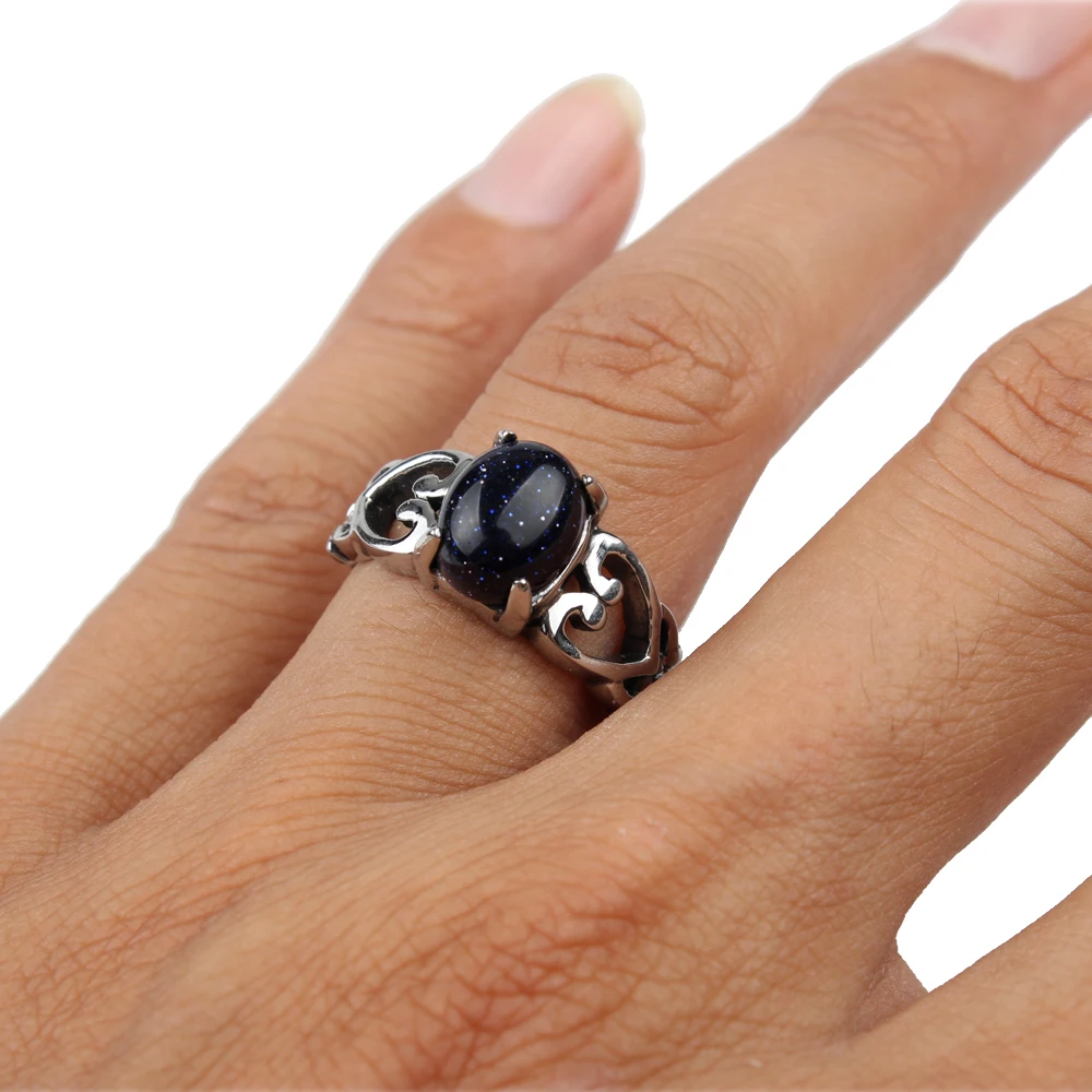 Клэр Цзинь выдалбливают сладкое сердце Пара Кольца Любовник Синий Песок камень