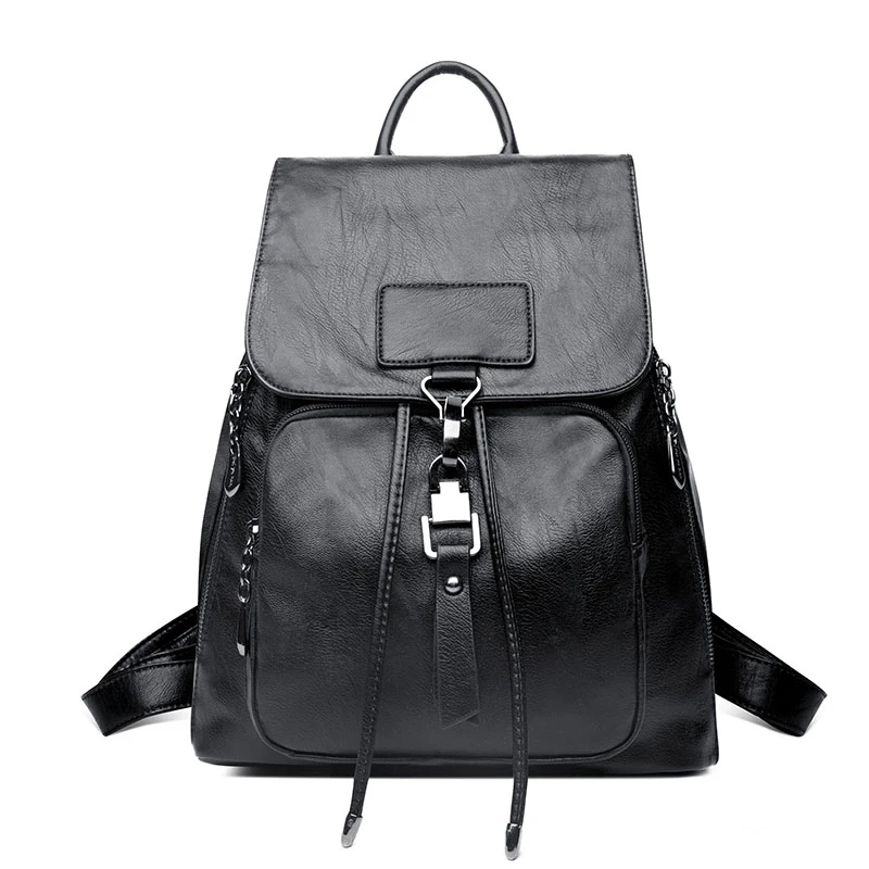 Backpacks For Girls Leather Women Travel Shoulder Bag High Quality Ladies Bagpack Large Capacity Backpack Female Back Pack - Цвет: Black backpacks
