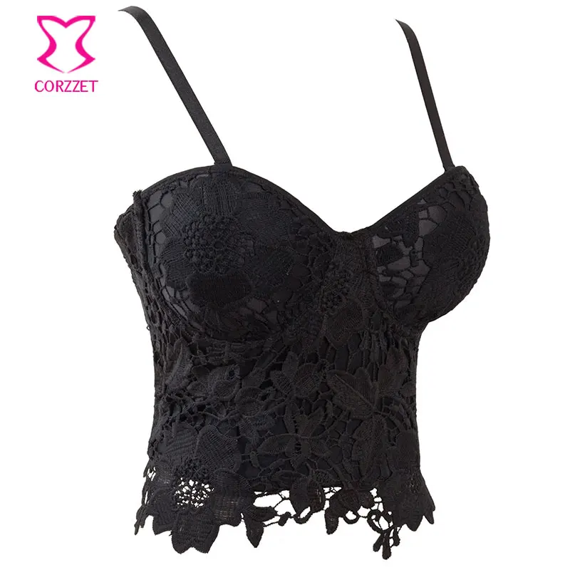 Викторианские черные кружевные бюстгальтеры для женщин бюстье укороченный топ