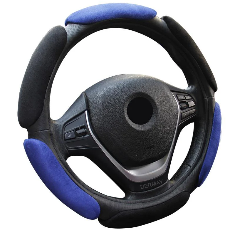 Black Blue Нескользящий чехол на руль с 3D дизайном/Флокирование clothcar Оплетка на руль диаметром 38 см для 95% автомобиля - Название цвета: Black Blue