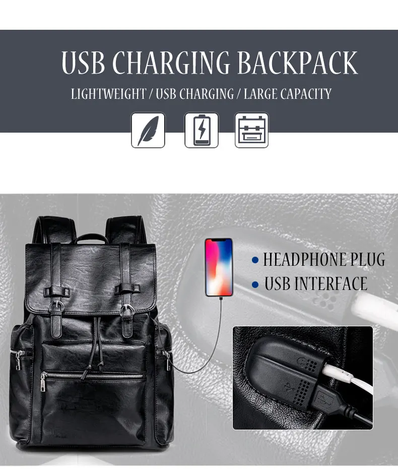 Популярный модный мужской деловой рюкзак с зарядкой через usb из искусственной кожи, сумка для ноутбука для подростков, мужской водонепроницаемый рюкзак для путешествий, школьная сумка