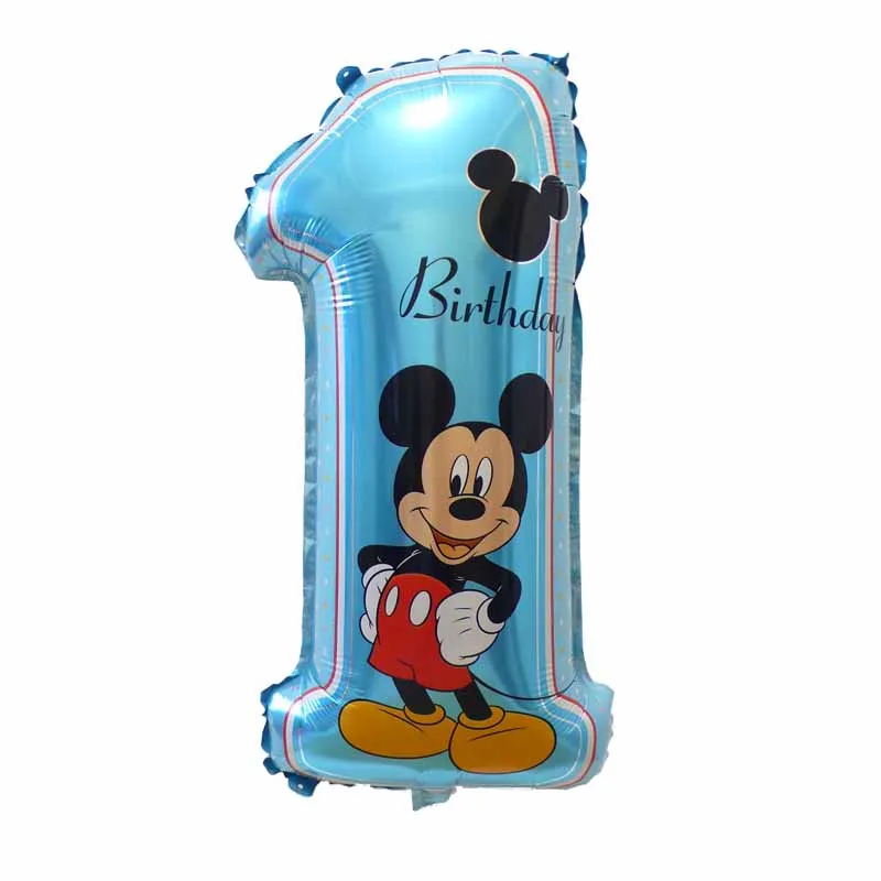 mickey 32/40 дюймов номер 1 воздушный шар с гелием цвета: золотистый, Синий Розовый цвет цифр 1th Фольга праздничных воздушных шаров "для младенца День рождения украшения - Цвет: mickey