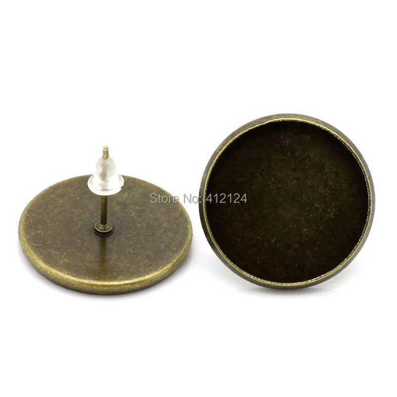 

100Pcs Earring Posts Cabochon Cameo Setting Round Bronze Tone Jewelry Findings 20mm( 6/8")Dia. (Fit 18mm)