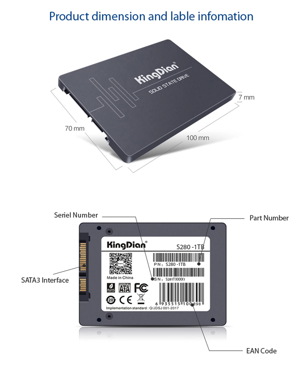 S280 1 ТБ) KingDian SSD 1 ТБ 2,5 дюйма SATAIII Внутренний твердотельный накопитель с тремя годами гарантии для ноутбука, настольного компьютера, 550/510 МБ/с