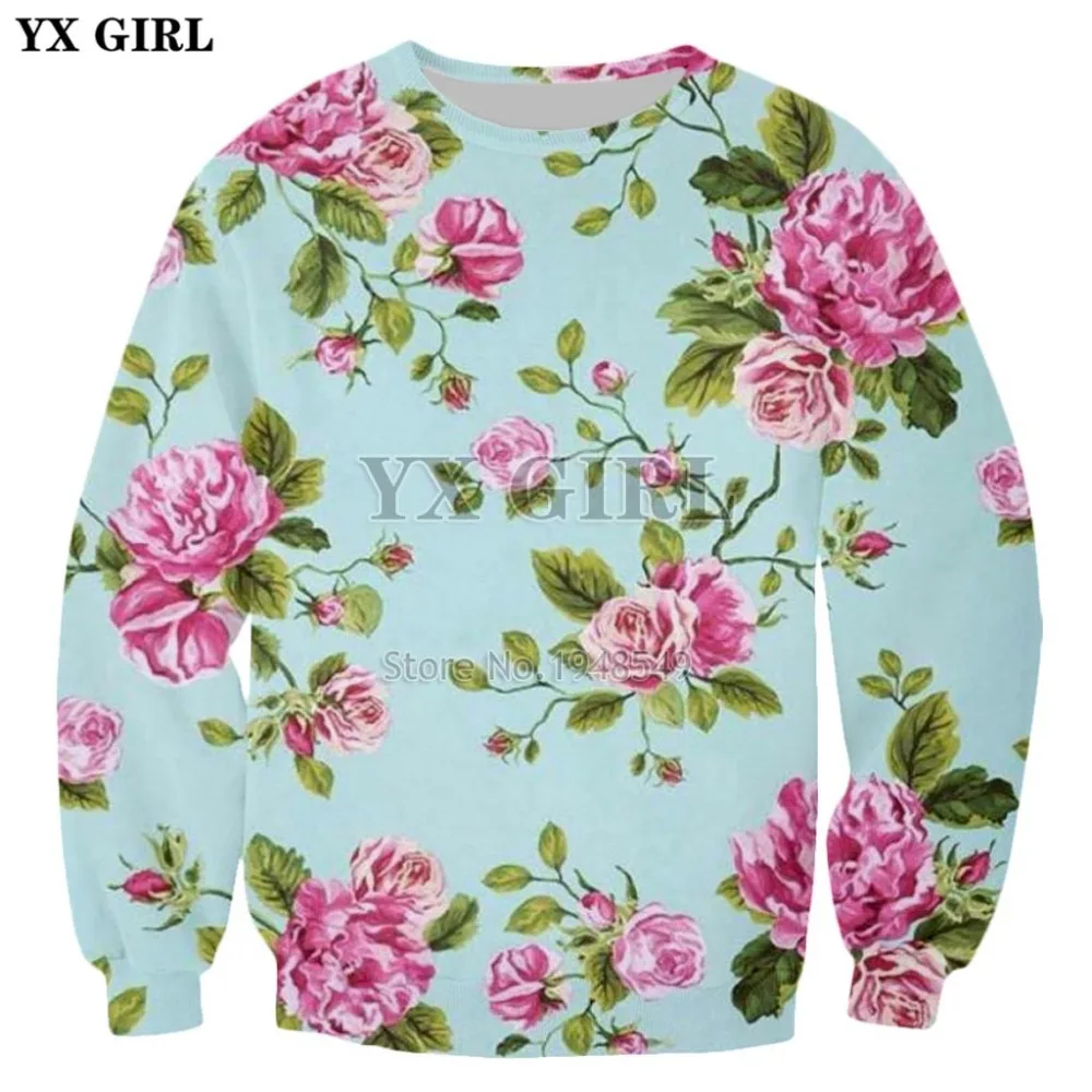 YX GIRL брендовая одежда Новая мода Мужская s 3d Толстовка Ретро стиль цветы и буквы печать Мужская/Женская Повседневная Толстовка