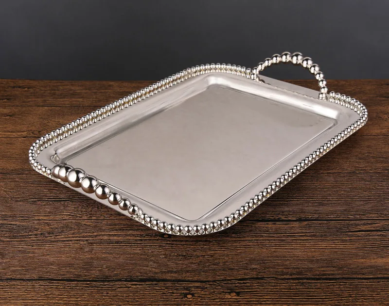 silver A style Большой Европейский современный прямоугольный поднос для еды с золотым/серебряным покрытием, поднос для хранения, домашний Свадебный поднос 737 - Цвет: silver A style