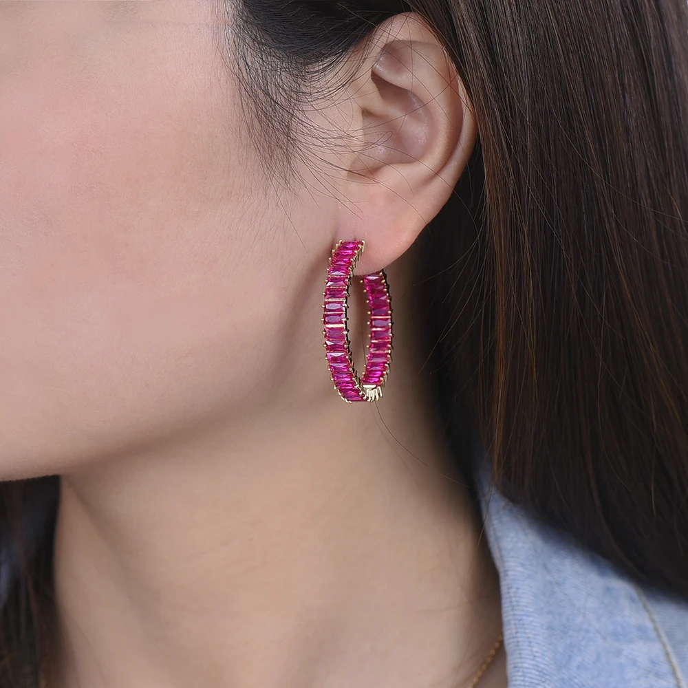 Модные серьги кольца Размером 35*37 мм ярко розового цвета свадебные украшения для