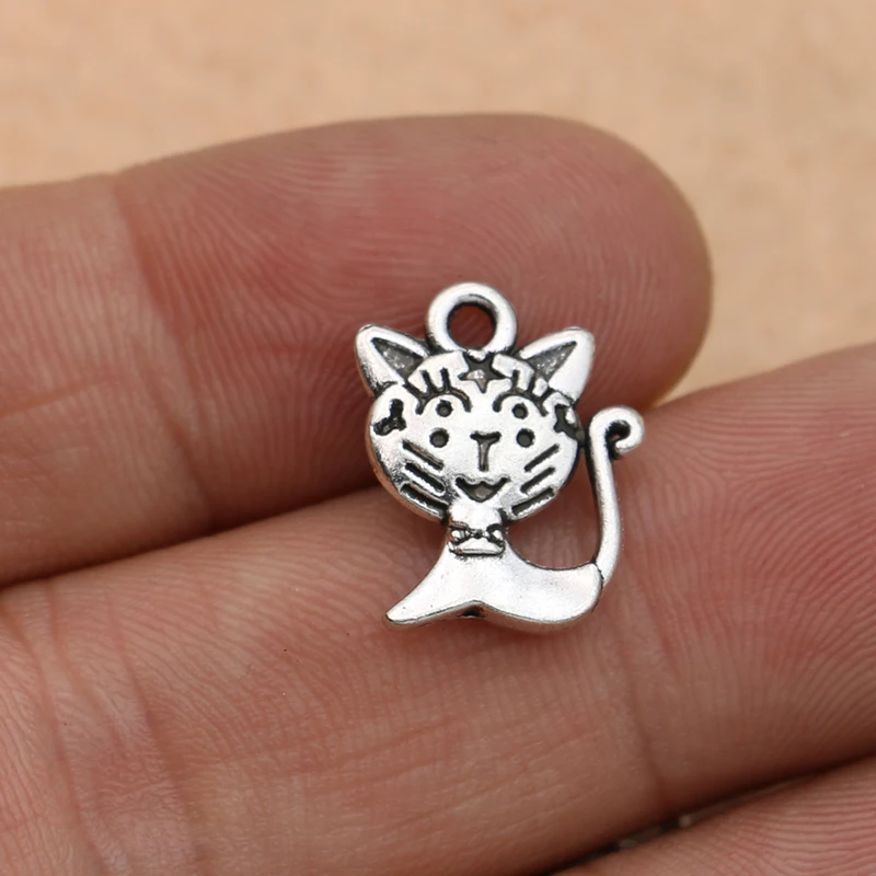 

10pcs Antique Silver Plated Cat Charm Pendant fit Bracelet Necklace Jewelry DIY Making Accessories 13x16mm
