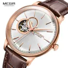 MEGIR автоматические механические часы лучший бренд класса люкс мужские часы-скелетоны деловые кожаные Наручные часы Relogio Masculino