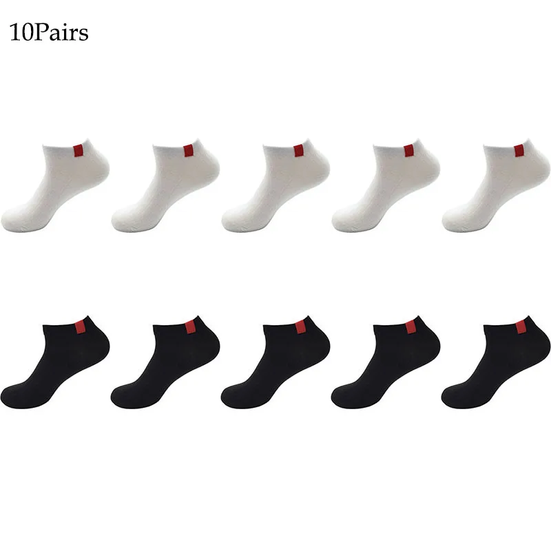 Seveups, 5 пар/10 пар, цветные короткие носки, мужские носки, 100 хлопок, высокое качество, мужские пары, короткие подарочные носки, упаковка, лето - Цвет: 10Pairs Black-White