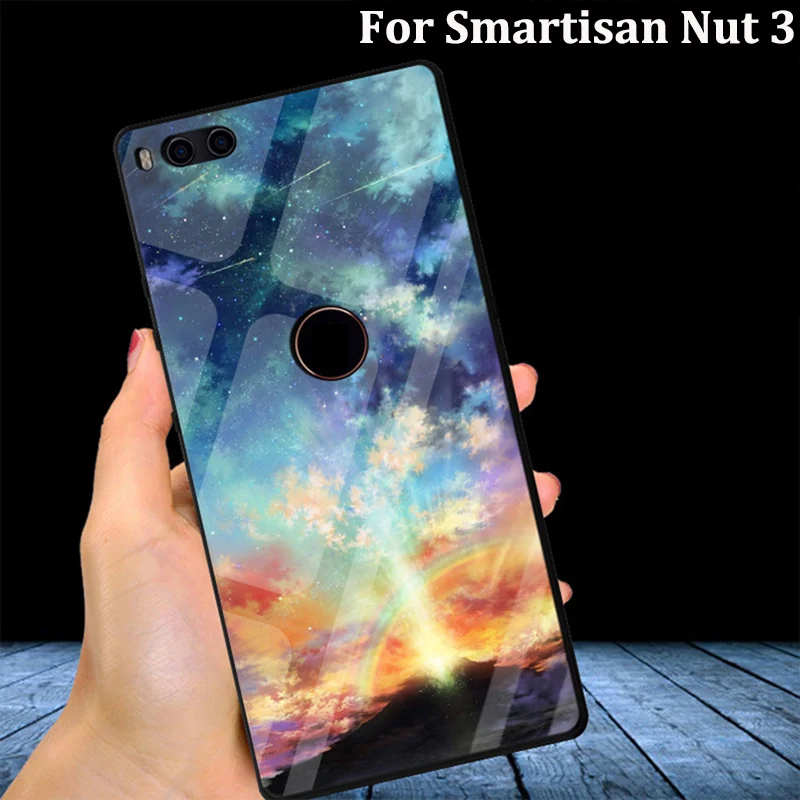 Чехол для Smartisan Nut 3 окрашенное закаленное стекло + Мягкая силиконовая задняя