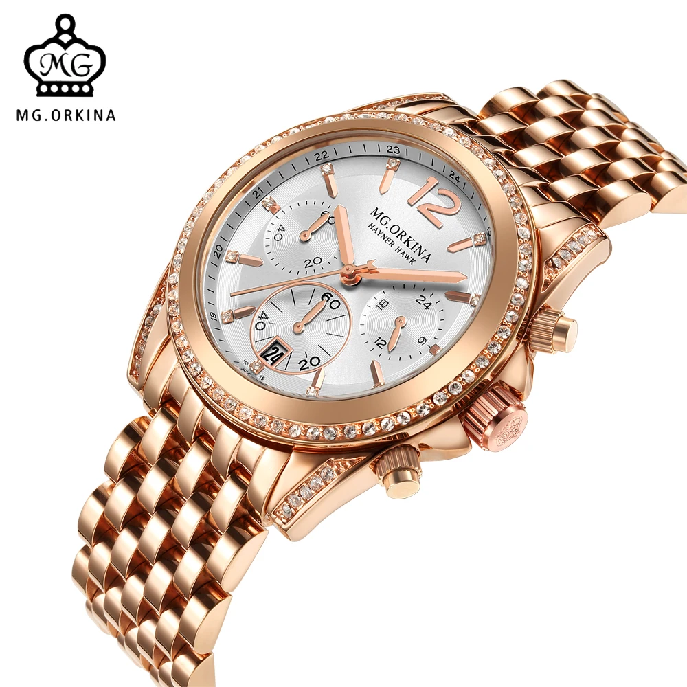 

ORKINA Quartz Male Clock Luxury Crystal Wrist Watch Men Rose Gold Stainless Steel 3ATM Water Resistant Herren Armbanduhr