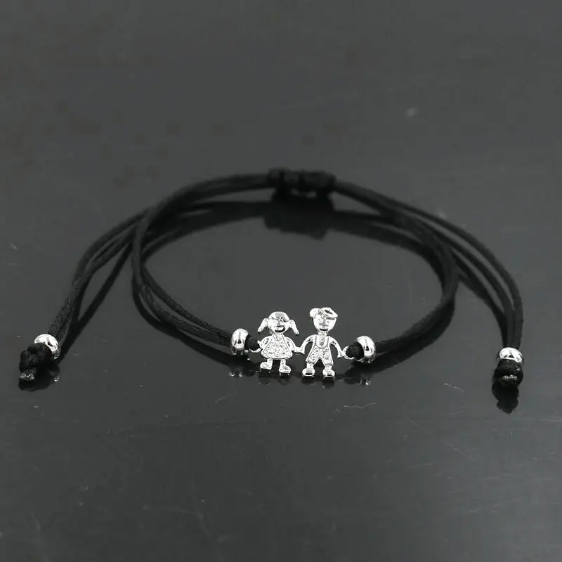 boy girl black silve Сладкая любовь серебристый блестящий цвет циркон мальчик девочка Красная веревочная нить браслет Женщины Мужчины брелок лучшие друзья браслет пары ювелирные изделия подарок - Окраска металла: boy girl black silve