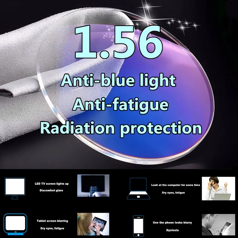 1.56 anti-blue light 1,56 1,61 1,67 1,74/-0,5~-12,00/+ 0,5~+ 12,00 по рецепту Смола асферический синий светильник очки линзы близорукость дальнозоркость Пресбиопия - Цвет линз: 1.56 anti-blue light