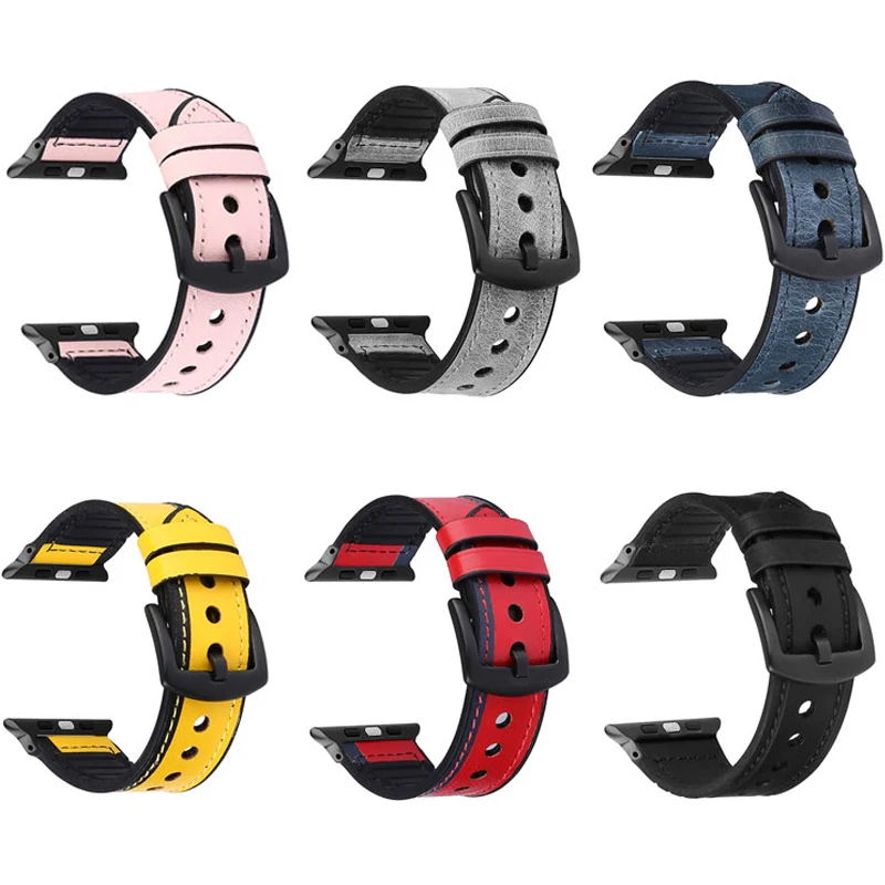 

Ремешок кожаный для apple watch 6 band 44 мм 40 мм 42 мм 38 мм, силиконовый резиновый браслет для iwatch 6/SE/5/4/3/2