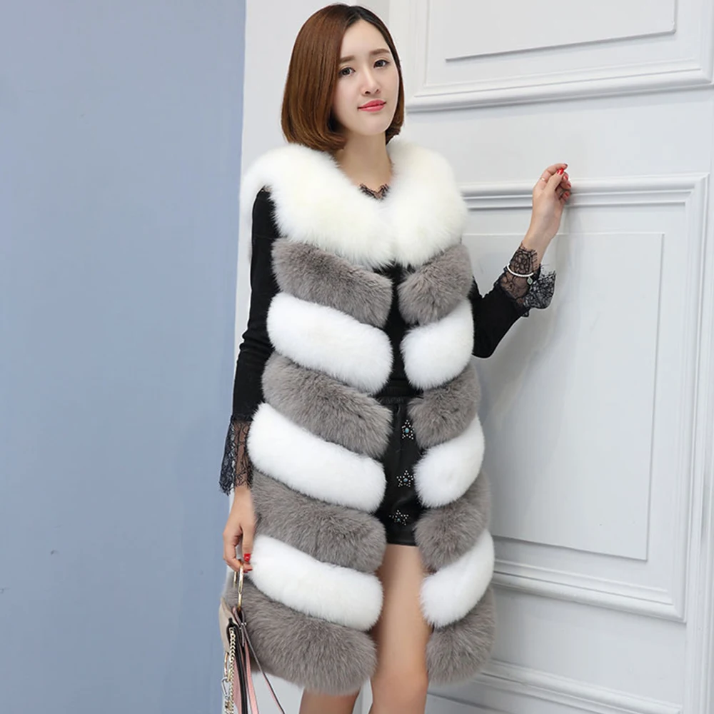 Новый женский жилет из искусственного меха цветное длинное зимнее пальто